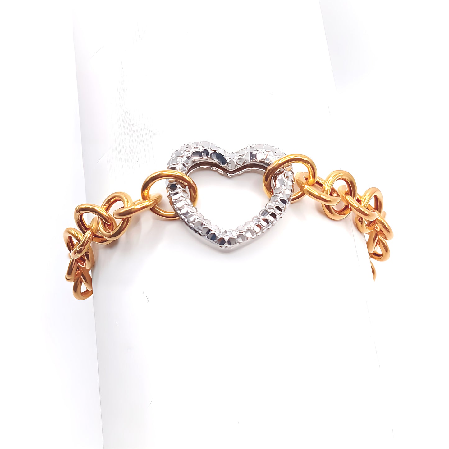 22K / 916 Gold - 2 Tones Heart Modest Link Bracelet - 10.24 gm