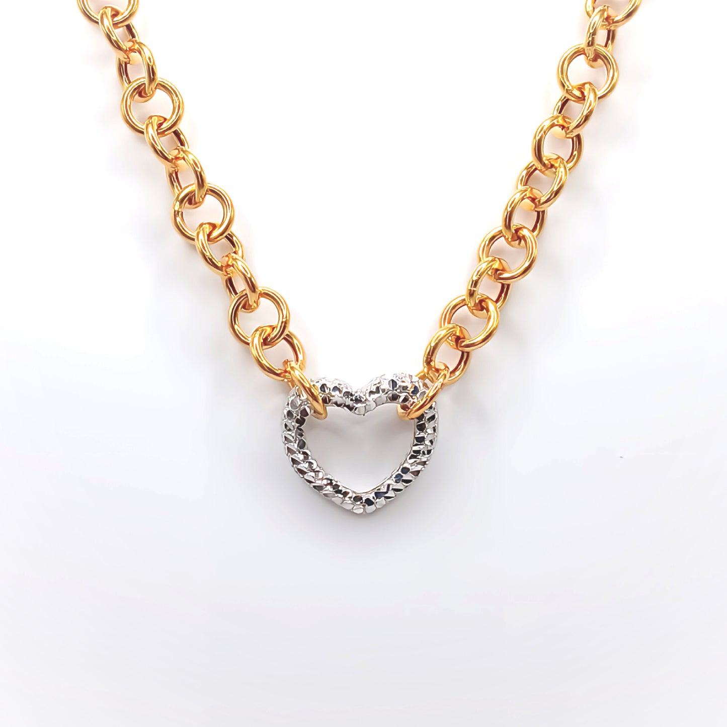 22K / 916 Gold - 2 Tones Heart Modest Link Necklace - 19.44 gm