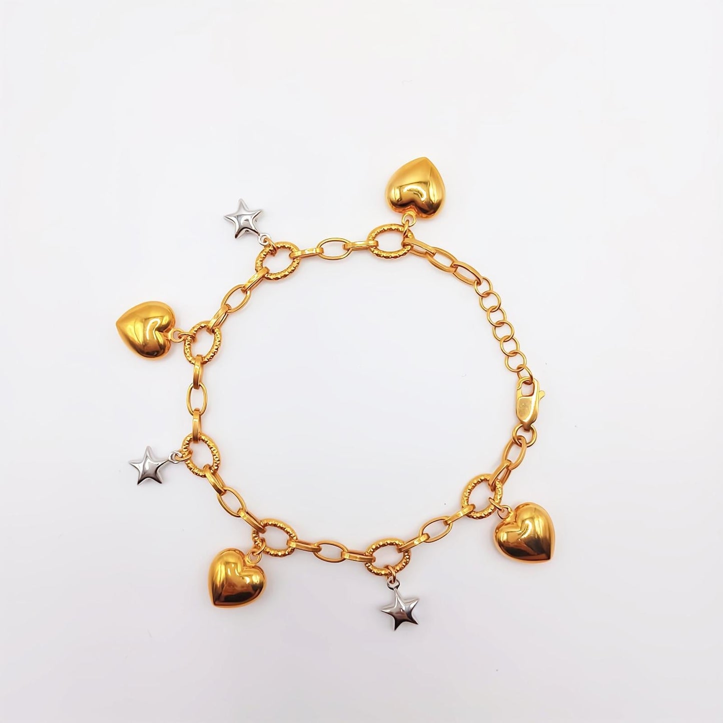 22K / 916 Gold - Inspire 2 Tones Pendulous Heart / Star Bracelet - 9.12 gm