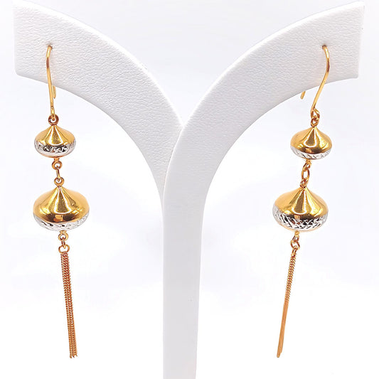 22K / 916 Gold - Inspire 2 Tones Fish Hook Teardrop Earring - 5.56 gm