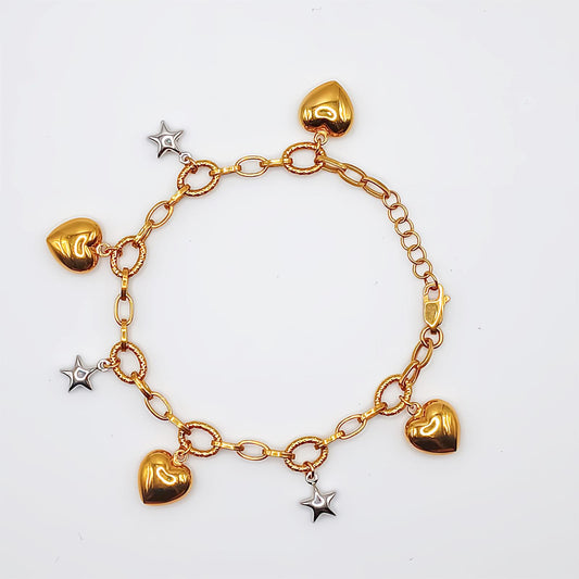 22K / 916 Gold - Inspire 2 Tones Pendulous Heart / Star Bracelet - 9.12 gm