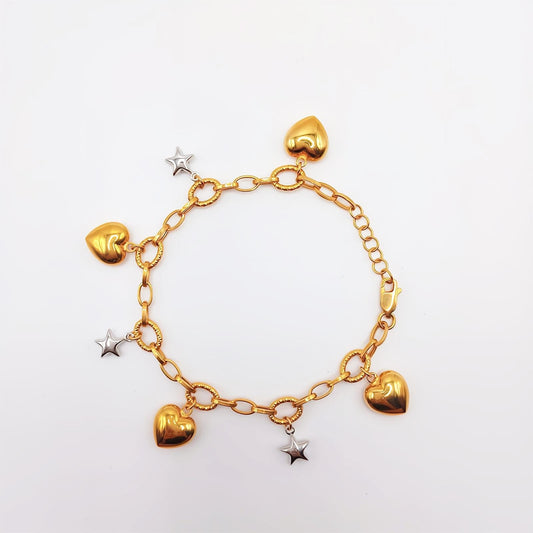 22K / 916 Gold - Inspire 2 Tones Pendulous Heart / Star Bracelet - 9.12 gm